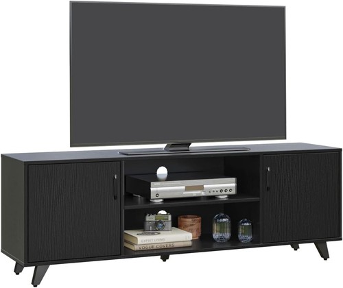 Mid Century TV Stand Entertainment Center w 2 Doors Wooden Medial Console Table - Picture 5 of 9