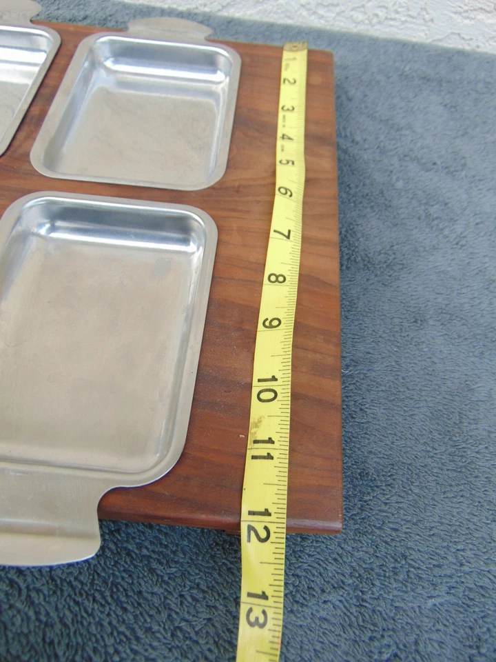 Vintage Teak wood Stainless TRAY compartment MCM Raclette Antipasti ENGLAND KE - Image 4 of 4