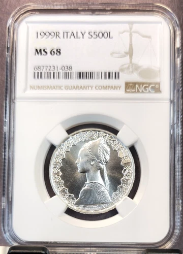 1999 ITALY SILVER 500 LIRE RENAISSANCE WOMAN COLUMBUS SHIPS NGC MS 68 RARE GEM