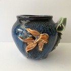 3.5" Small Blue Studio Art Vase w/3D Goldfish & Lily Pad Pond Water Plant