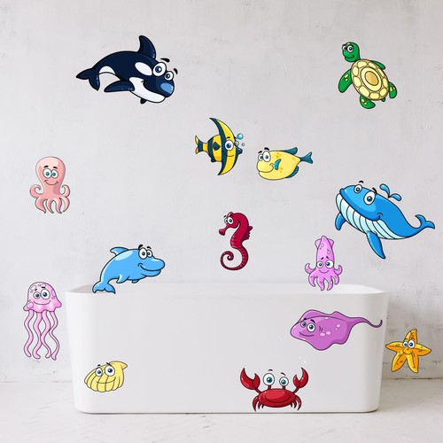 14 Baño Set de Pegatinas Peces Animales Marinos Inodoro Malo Pared, - Ducha - Imagen 2 de 3