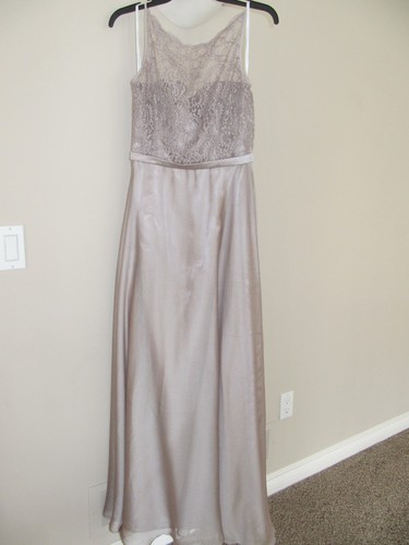 Belsoie Bridesmaid Champagne/Taupe Lace Top Long Gown / Dress US Size 6 - Picture 1 of 8