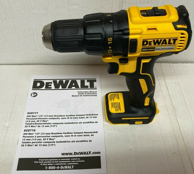 DEWALT DCD777 Brushless Cordless 20v Max 1/2" Hammer Drill Driver Yellow/Black for sale online