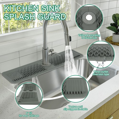 Silicone Faucet Mat 24×5.7inch Faucet Sink Splash Guard Self-Drainage liSIp* - Picture 10 of 18