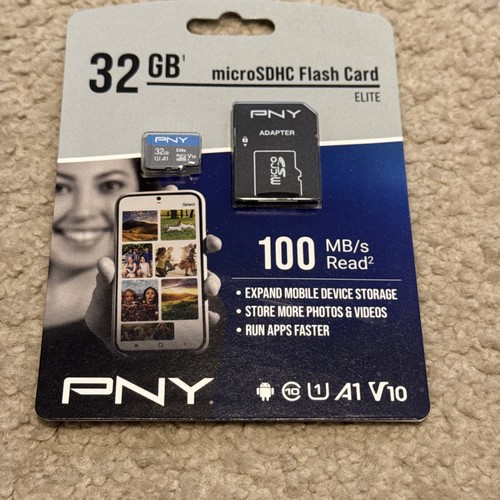 32GB PNY Elite Class 10 U1 microSDHC Flash Memory Card with Adapter - Picture 1 of 2