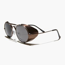 Copper Steampunk Sunglass with Folding Side Shields Gray Lens - Bram
