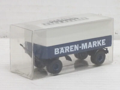 2-Achs-Pritschenanhänger "Bären-Marke" in dunkelblau Box Brekina 1:87 - Bild 1 von 3