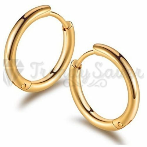 18K Gold Plated Surgical Steel Hinged Huggie Hoop Sleeper Stud Earrings 8-20MM - Picture 41 of 63