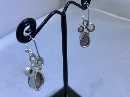 Labradorite Earrings Hook Sterling Silver with Green Amethyst and Peridot - Picture 6 of 12