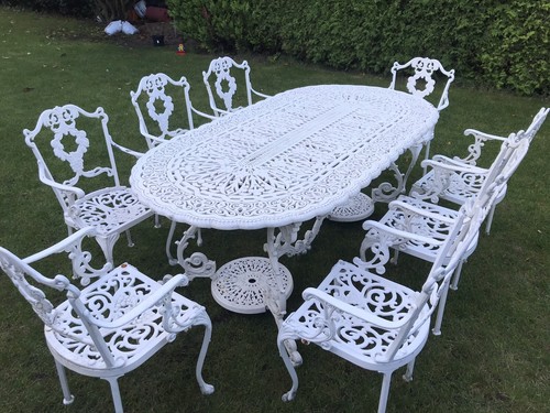 Shabby Chic Gartenmöbel Bistro Stühle Jugendstil Sitzgruppe Tisch Aluminiumguss - Bild 2 von 10