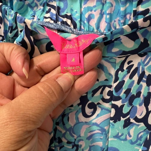 Lily Pulitzer blau Wirbelmuster vorne zum Binden Sommer Shorts Strand Resort Kleidung-Größe 4 - Bild 5 von 5
