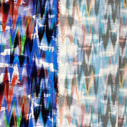 Blue Chevron Zigzag Abstract Fabric, Multicolor Brushstroke Print, 58'' Rayon - Picture 4 of 8