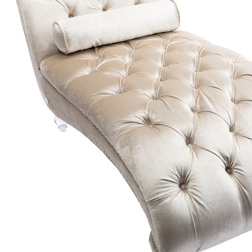Velvet Chaise Lounge Indoor,Button-Tufted Upholstered Chaise Lounge with Pillow - Picture 78 of 108
