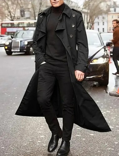 Trench cappotto uomo lungo abbigliamento manica lunga sciolto autunno inverno tinta unita - Foto 22 di 28