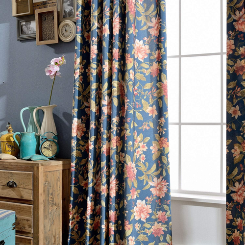 Blooming Flower Print Vintage Style Room Darkening Grommet Curtain Drapes for Li - Picture 3 of 9
