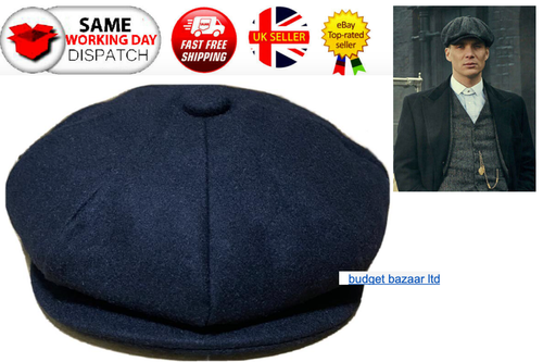 Peaky Blinders Hat Newsboy Flat Cap Herringbone Tweed Wool Baker Boy Gatsby - Picture 10 of 13