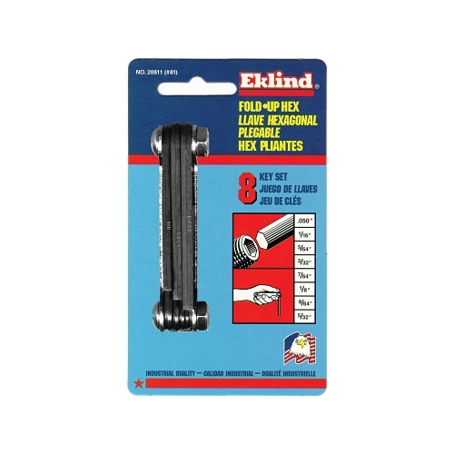 Eklind Tool Inch Fold-Up Hex Key Set, 8 Per Fold-Up, Hex Tip, Inch, Short - Picture 1 of 1