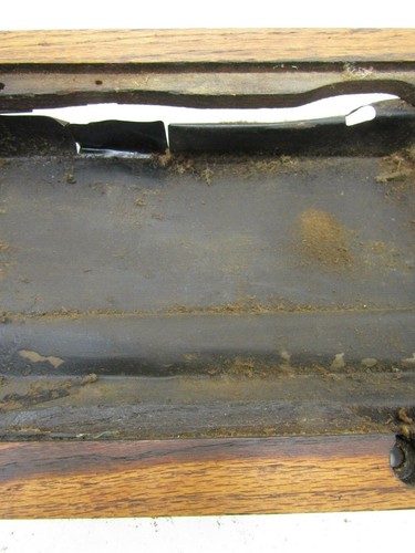 OLD CAST IRON TREDDLE SEWING DIAMOND MACHINE WOOD TIN BASE UNDER MACHINE PART - Picture 3 of 5
