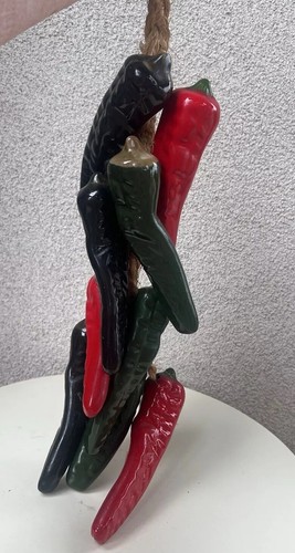 Vintage mexikanische Keramik Paprika Küche hängende Dekor am Seil 24” x 4” - Bild 4 von 7