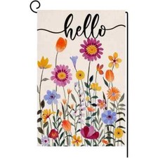 Hello Spring Wild Flowers Tulips Pansies 12 X 18" Double Sided Garden Yard Flag
