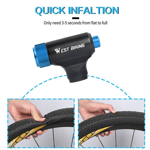 WEST BIKING Aluminum Bicycle Bike Pump Fast Air CO2 Inflator Ball Pump Blue - Picture 9 of 14