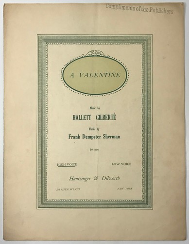 A Valentine Antique 1916 Sheet Music Hallet Gilberte Frank D. Sherman Soprano - Picture 1 of 4