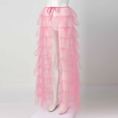 Woman's Cake High Waist Skirt Pleated Skirt Bubble Skirt Long High Low Ruffles - Picture 23 of 39