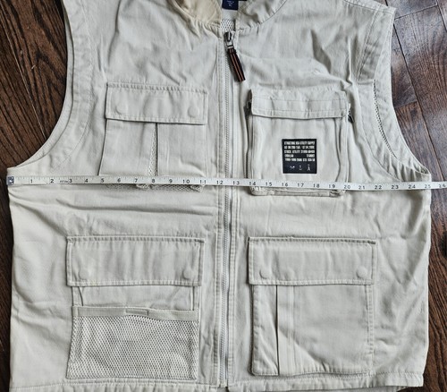 Vintage Structure Y2k Mens Vest Jacket XL Khaki Cargo Utility Vest 90's - Picture 9 of 12