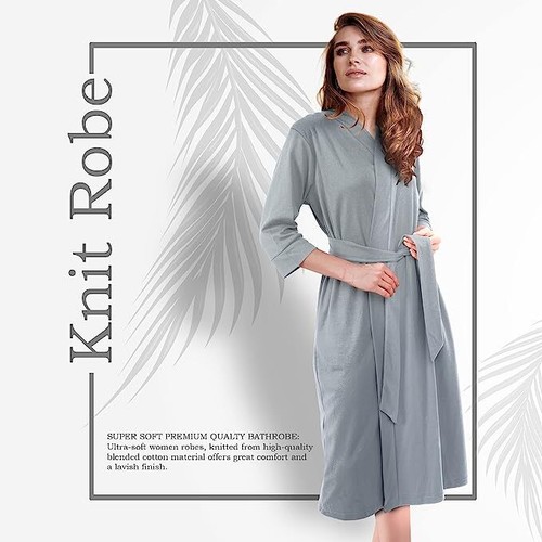Women Robe Long Knit Bathrobe Lightweight Kimono Robe for Women NY Threads - Picture 20 of 101