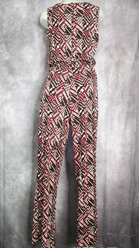 Calvin Klein Tie Waist Jumpsuit Romper Womens 10 Red Black Casual Sleeveless - Picture 2 of 11
