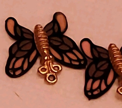 Pair Of Enameled Pink & Purple Butterflys Vintage Goldtone Metal For Earrings  - Picture 4 of 6