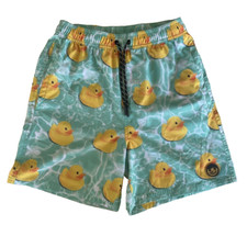 Neff Swim Trunks Men's Medium Green Yellow Rubber Duck Shorts Drawstring Pockets