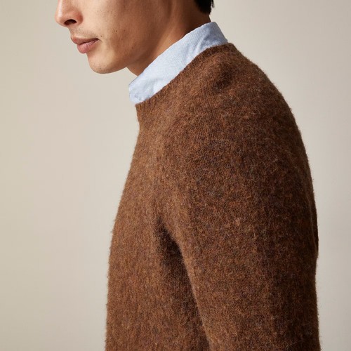 NWT J Crew 100% Wool Brushed Crewneck Sweater Heather Tobacco Brown - Picture 3 of 4