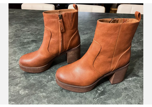 NWOB ZODIAC Cognac Brown Vegan Leather Chunky Hippie Platform Ankle Boots 9 - Picture 2 of 12