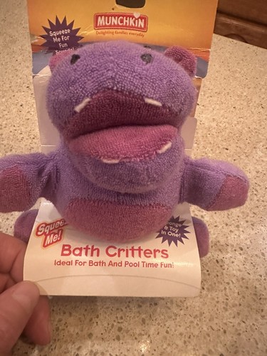 Munchkin Bath Critters Polyester Terry Hippo Small Purple Plush 2001 - No Sounds - Picture 16 of 23