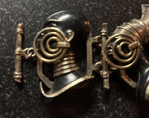 Vtg 60s? Blackamoor African Woman MCM Modern Chunky Art Panel Bracelet Bamboo - Picture 2 of 8