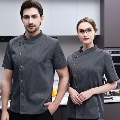 Unisex Chef Jacket Coat Uniform Kitchen Short Sleeve Cooking Restaurant Top - Picture 23 of 34