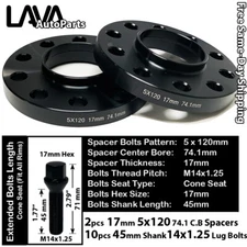 2PC 17MM THICK 5X120 74.1MM C.B WHEEL SPACER+45MM 14X1.25 BOLT FIT BMW X5/X6