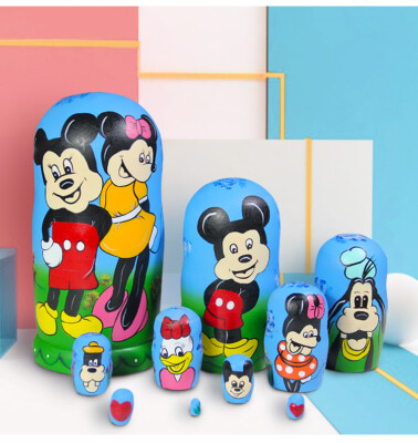 10Pcs Russian Nesting Doll Handpainted Panda Stacking Wooden Matryoshka Toy Set