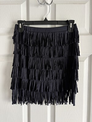 NWT Small Nollie PacSun Black Fringe Skirt Stretch Boho Mini Textured Layer  Soft