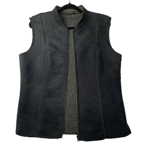 SPANNER Women’s Faux Suede Vest Size Large Grey w Sherpa Style Interior Zip Up - Bild 4 von 21