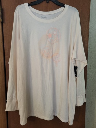 Torrid Smiley Doodles Embroidery Tee Classic Fit Jersey Long Sleeve Plus 4X