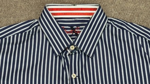 Robert Graham X Men's Button Up Flip Cuff Striped Long Sleeve Dress Shirt Size L - Picture 4 of 9