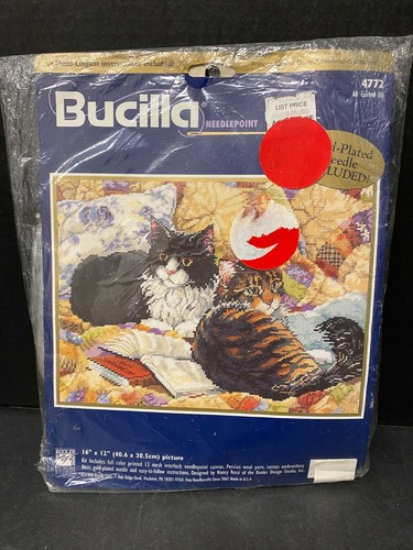 Bucilla Cross Stitch Kit All Curled Up 4772 Cats Kittens Nancy Rossi Vintage - Picture 1 of 2