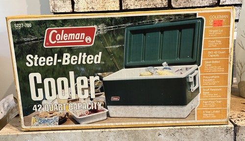 Coleman GRÜN Stahlgürtel 42 Quart Kühler 5227-700 in BOX Made USA 1981 Vintage - Bild 5 von 22
