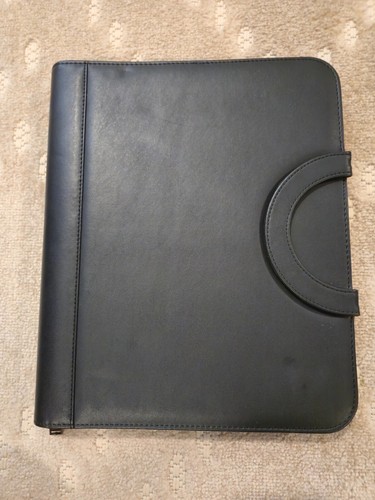 Black Leather Zippered Portfolio w/Magnetic Handles, 8.5x11 Writing Pad, Doc Org