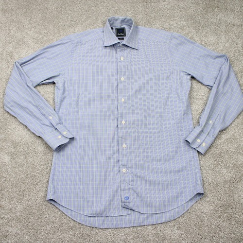 David Donahue Shirt Mens 15 1/2, 34/35 Blue/Yellow Trim Fit Cotton L/S Button Up - Picture 2 of 13