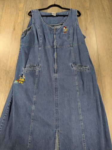 VTG 90s Disney Store Denim Maxi Dress Womens XXL Blue Sleeveless Mickey Minnie - Picture 6 of 11