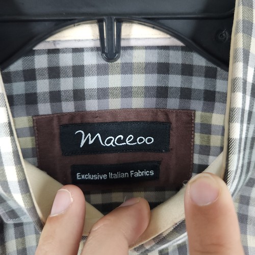 Maceoo Shirt Mens Extra Large 5 Gray Plaid Button Up Long Sleeve Italian Fabrics - Picture 6 of 15