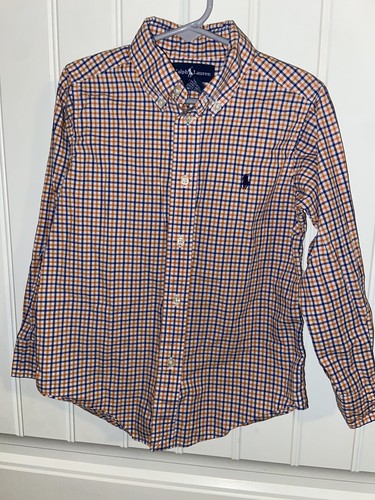 Ralph Lauren Boy's Blue Orange Plaid Long Sleeve Button Up Shirt Size 5 - Picture 3 of 8